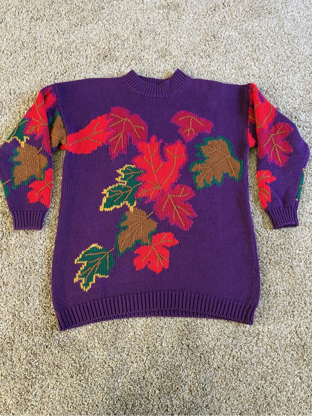 Purple Women's Leaf-Pattern Sweater large